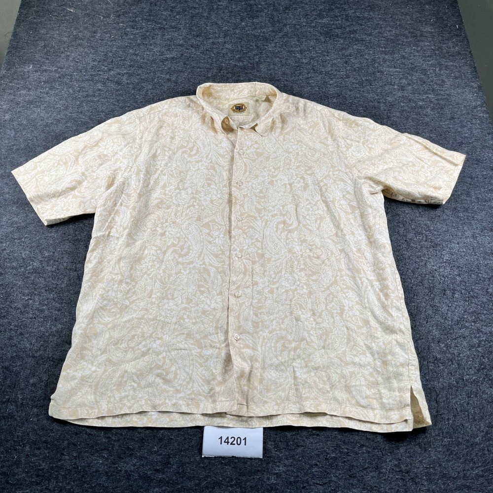 Vintage Linen Pusser's Button Down Shirt Mens XL Tan Excellent Paisley Floral